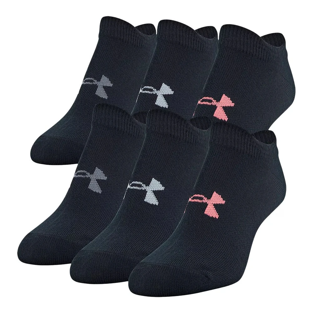 Under Armour Women's Essential 2.0 No Show Sock - 6 Pack - Black