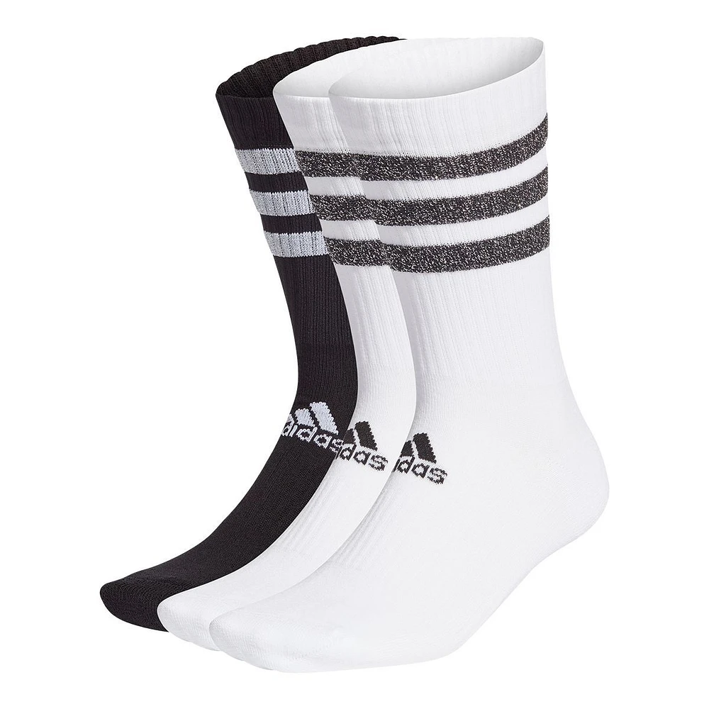 adidas Women's 3-Stripe Glam Crew Socks, 3-Pack