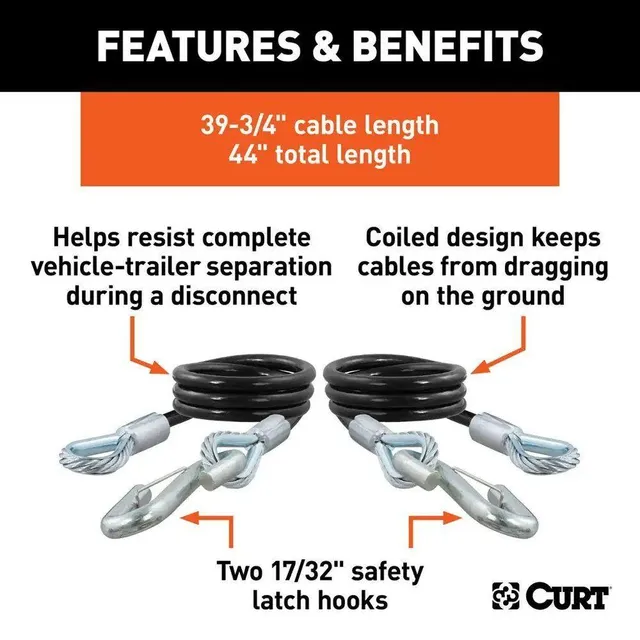 CURT 44-in Safety Cables with 2 Snap Hooks (7,500-lb, 2-pk)