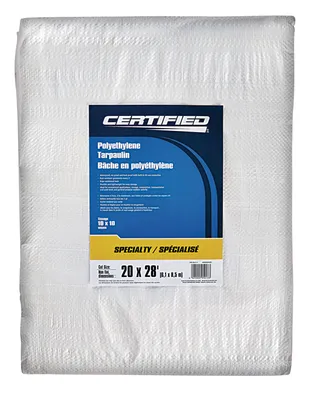 Certified Specialty White Poly Tarp, Waterproof, 20-ft x 28-ft