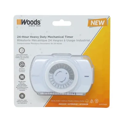 Woods WiOn Outdoor Wifi Timer with 2 Grounded Outlets, Weather Resistant,  Black