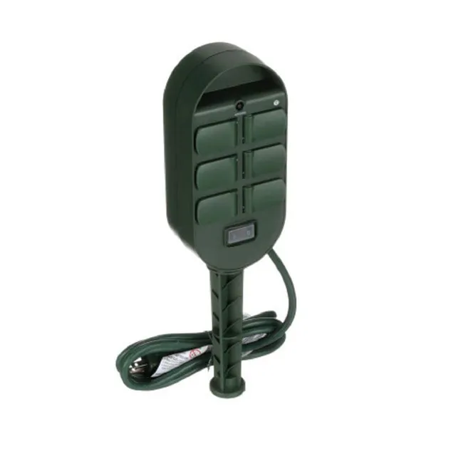 Woods WiOn Outdoor Wifi Yard Stake with 3-Outlets, Wireless Switch,  Programmable, Black