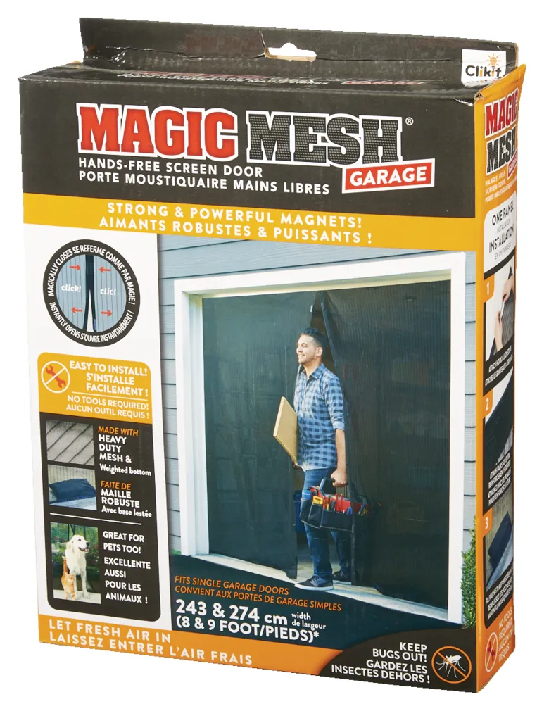 Magic Mesh MM181112 Garage Hands-Free Magnetic Screen Door, 8 x 9-ft, Black