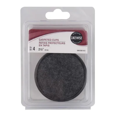 Likewise Round Carpeted Bottom Cups, Hard Floor Surface Protection, Brown, 2-1/2-in, 4-pk