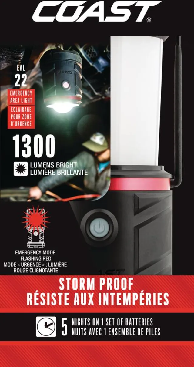 Coast EAL22 1300 Lumens Emergency Area Lantern with Carabiner and Hook