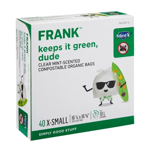 FRANK Extra-Small Organic Mint Scented Compostable Food Waste Bags, 40-pk,  Clear, 10-L