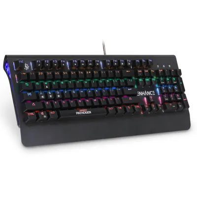 ENHANCE Pathogen 2 Blue Switch Mechanical Gaming Keyboard with Integrated Wrist Rest, Black