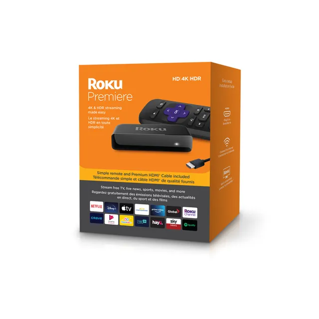 Roku Premiere | 4K/HDR Streaming Media Player with Premium High Speed HDMI  Cable and Simple Remote