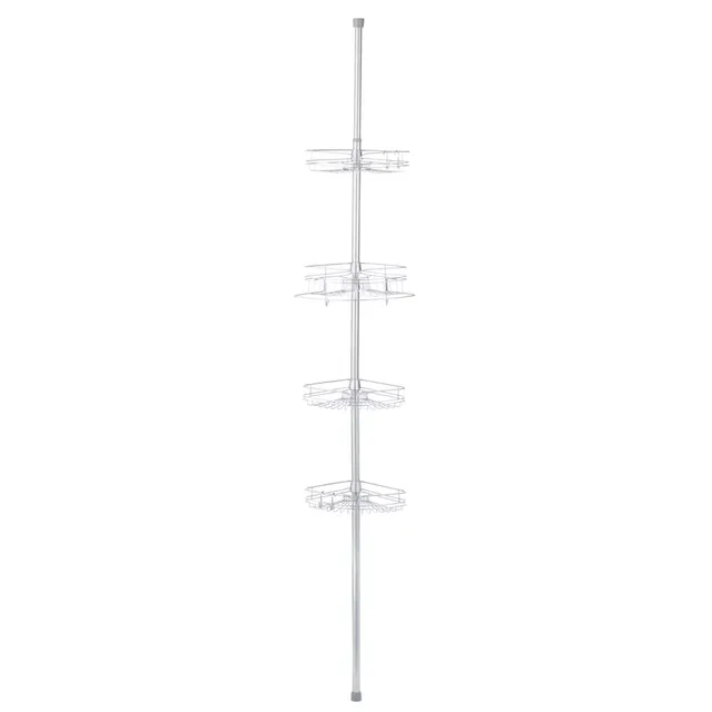 Corner Shower Caddy, Tension Pole, Chrome Wire, 11.5 x 97 x 8-In