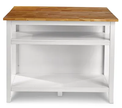 For Living  Wood Top Open Shelf Kitchen Storage Island With Folding Leaf, White