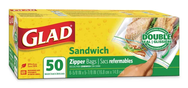 Glad Zipper Bags, Sandwich 100 ea, Freezer, Storage Bags