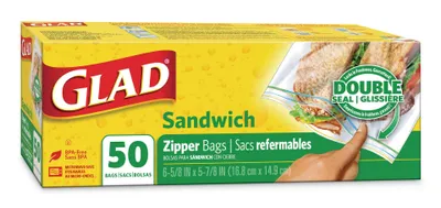 Glad Zipper Food Storage Sandwich Bags, 50 Count