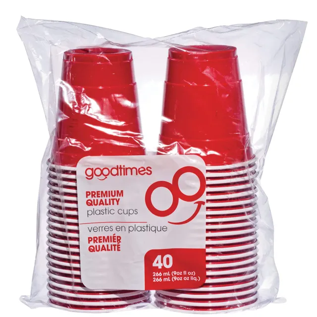 Goodtimes 9oz Kids Cups To-Go Kits with Lids and Straws (15 Cups, Red)