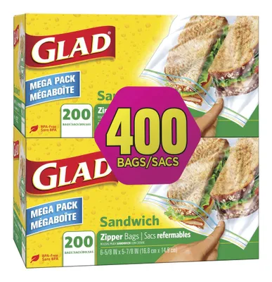 Glad Sandwich Zipper Bags, 100-Count