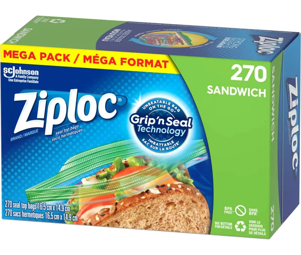 Ziploc Large Food Storage Freezer Bags, Grip 'n Seal Technology - 14 ea