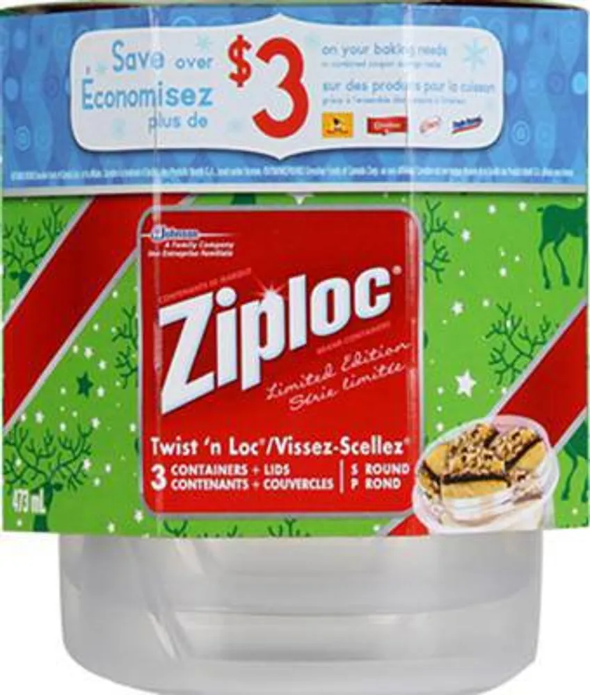 Ziploc Twist 'n Loc Containers and Lids, Small Round, Household