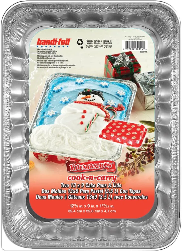 Handi-Foil Fun Colors 13x9 in Cake Pans with Red Lids