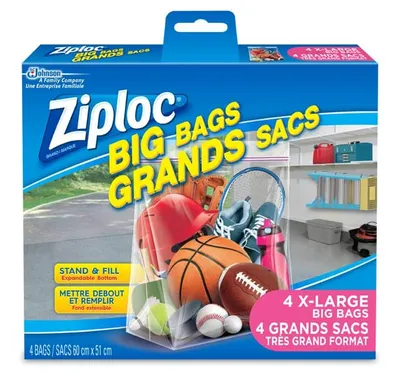2 ZIPLOC Big Bags 1 Pack X-Large (XL) 4 Bags and 1 Pack Large (L) 5 Bags  Storage