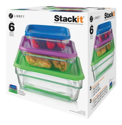 LIBBEY STACK-IT SMALL GLASS FOOD STORAGE CONTAINERS WITH LIDS SET