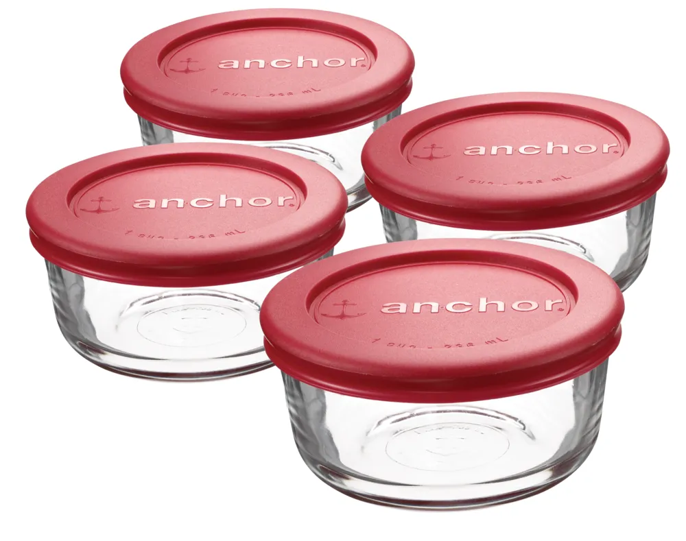 Anchor Hocking 1-Cup Glass Storage Set with Lids, 8-Piece