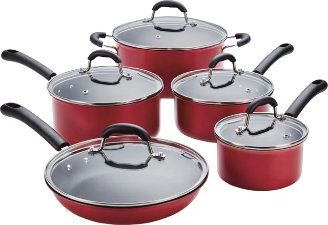 MASTER Chef Cookware Set, Non-stick, PFOA-Free, Dishwasher & Oven Safe,  Red, 10-pc