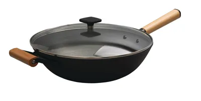 PADERNO Classic Cast Iron Wok Stir Fry Pan, PFOA-Free, Non-Stick, Black, 32cm