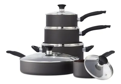 Vida by PADERNO Everyday Series Non-Stick Cookware Set, PFOA-Free, Oven Safe, Black, 10-pc