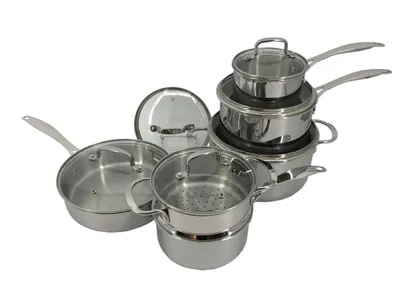 Vida by PADERNO Elite Series 3-Ply Cookware Set, Dishwasher & Oven Safe, Stainless Steel