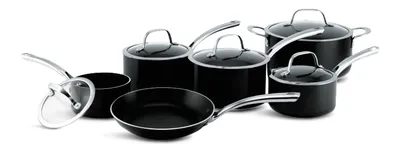 Lagostina Prima Non-Stick Cookware Set, Dishwasher & Oven Safe, Aluminum, Black, 11-pc