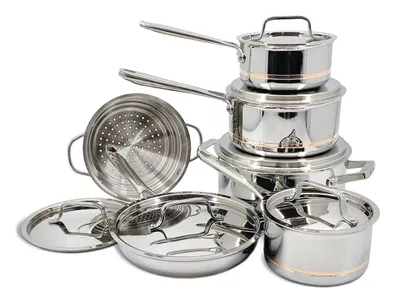 PADERNO 5-Ply Copper Core Stainless Steel Cookware Set, Oven Safe, 12-pc