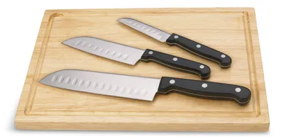 MASTER Chef Stainless Steel Santoku Knife Set with Wood Cutting Board, 4-pc