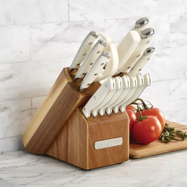 Farberware 15-Piece Triple Riveted Acacia Knife Block Set, High  Carbon-Stainless Steel Kitchen Knives with Ergonomic Handles, Razor-Sharp  Knife Set