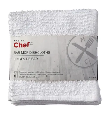 MASTER Chef Terry Cotton Bar Mop Dishcloths, Reusable, 12-in x 12-in, 8-pk, White