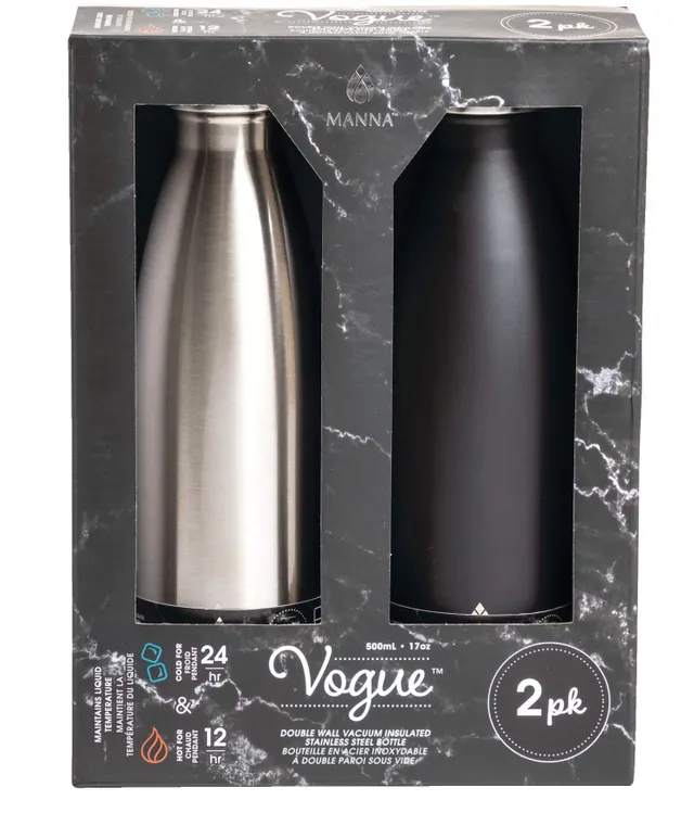 Manna Vogue S/2 17oz. Double Wall Stainless Steel Water Bottles 