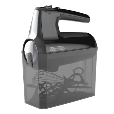 Black & Decker Helix Hand Mixer, Premium Performance 5 Speed Hand Mixer, Includes 5 Attachments and Case, Black