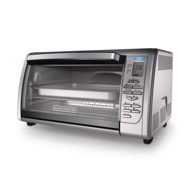 Black+Decker TO3210SSD 6-Slice Convection Countertop Toaster Oven, Silver 