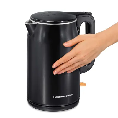 Hamilton Beach Cordless Cool Touch Electric Kettle w/ LED Indicator Switch, Black, 1.6L