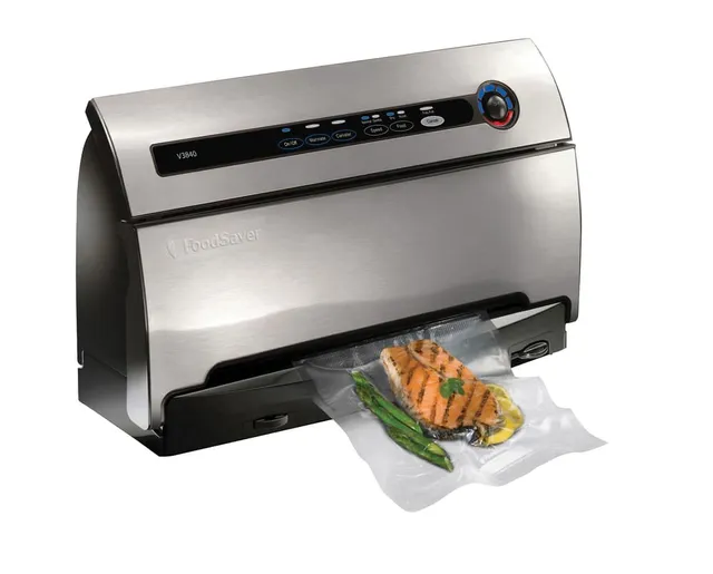 FoodSaver Vacuum Sealing Machine | PowerVac Compact Vacuum Sealer |  Vertical Storage | Stainless Steel & Black | VS0150