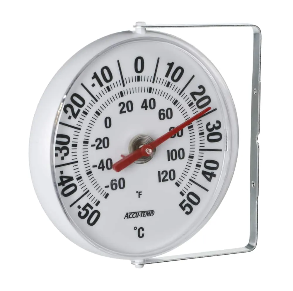 Round Outdoor Analog Thermometer, White, 13-in