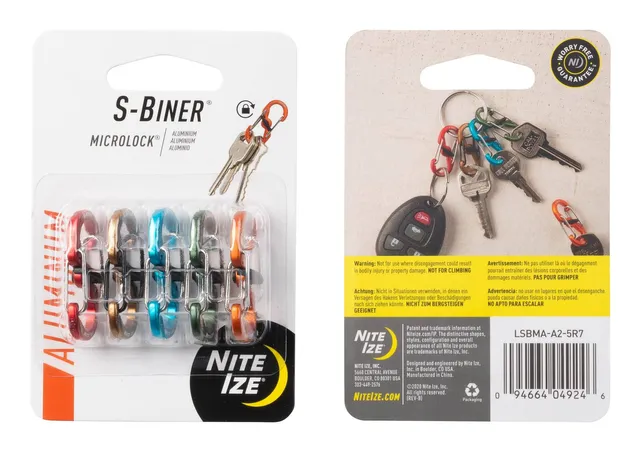 Nite Ize S-Biner MicroLock Aluminium Wiregate S-Carabiner Clips, Each Holds  3 Keys, 5-pk