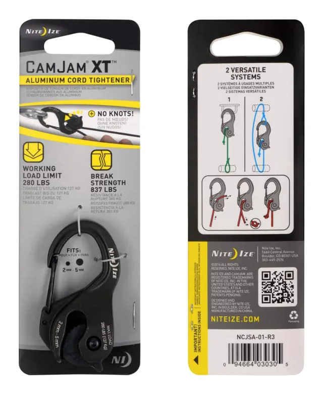 Nite Ize CamJam XT Aluminium No-Knot Cord Tightener & Wiregate Carabiner  Clip