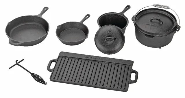 Heritage Cast Iron Camping Cook Set with Crate 8 Pieces