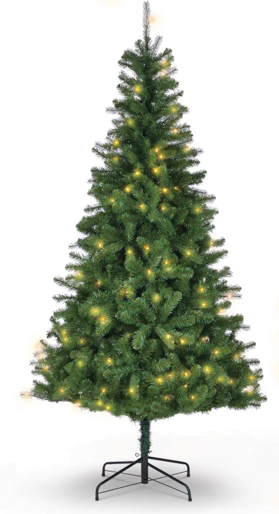NOMA Pre-Lit Brunswick Christmas Tree with Tree Stand, 250 White LED Lights, 7-ft
