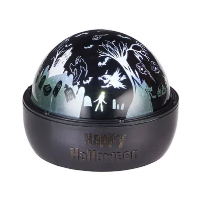 For Living Battery Operated Shadow Globe with LED Lights of Halloween Scenes, Black, 6 1/4-in