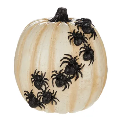 For Living Resin Pumpkin with Creepy Crawlers for Halloween, Assorted Styles, White, 9-in