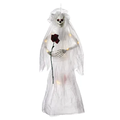 For Living Hanging Bride with Spooky eyes and LED Lights for Halloween Decor, White, 36-in
