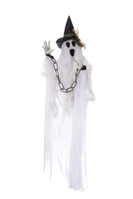 For Living Light Up Hanging Ghost in Chains and LED Lights for Halloween, White, 31-in