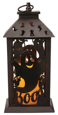 For Living Flame Lantern with Flickering LED Lights for Halloween Decoration, Black, 12 1/2-in