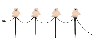 For Living Ghost Lawn Stakes Kit with LED Lights for Halloween, Black, 14 1/2-in, 4-pc