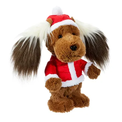 Dan Dee Animated Side to Side Dancing Musical Christmas Decoration Dog Plush, Brown, 13-in